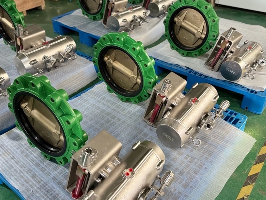 Pneumatyczny zawór motylkowy kołnierzowy z brązu aluminiowego, uszczelnienie EPDM, 2-24 cale